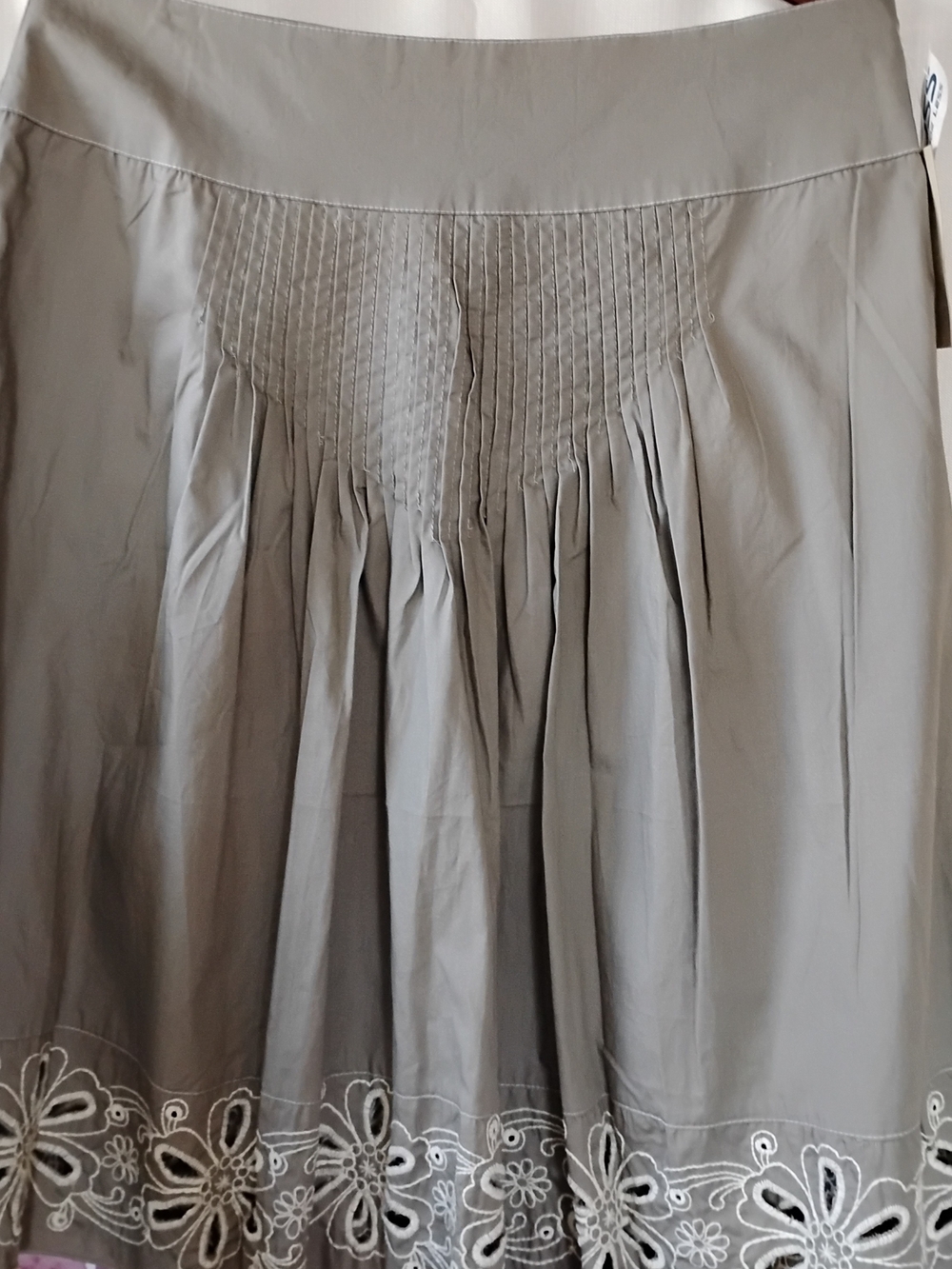 Metro Wear Khaki Circle Skirt with Embroidered Hem